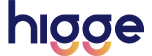 Logotipo da marca "higge" com a palavra em azul, em fundo transparente, com tipografia minimalista e moderna.